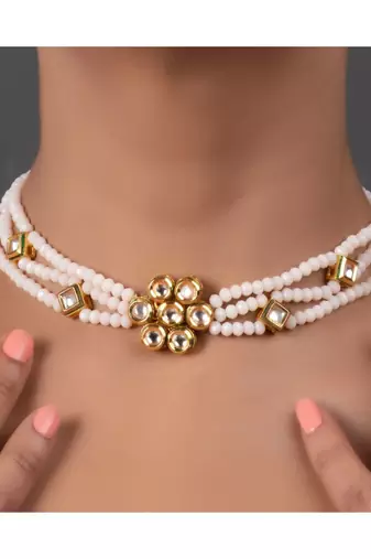 White Gold Tone Kundan Onyx Choker 