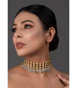 Blue Gold Tone Kundan Beaded Choker Necklace