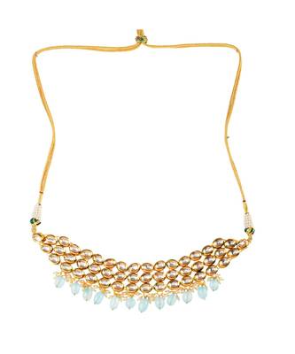 Blue Gold Tone Kundan Beaded Choker Necklace 3