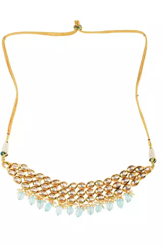 Blue Gold Tone Kundan Beaded Choker Necklace