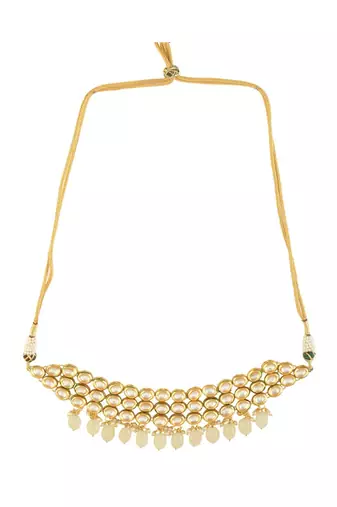 Ivory Beaded Handcrafted Kundan Choker With Earrings