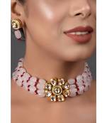 Pink Maroon Gold Tone Kundan Choker With Earrings