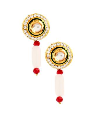 Pink Maroon Gold Tone Kundan Choker With Earrings 4