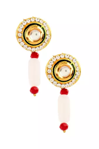 Pink Maroon Gold Tone Kundan Choker With Earrings