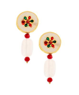 Pink Maroon Gold Tone Kundan Choker With Earrings 5