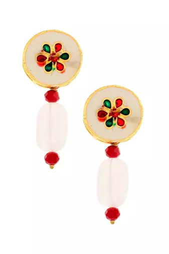 Pink Maroon Gold Tone Kundan Choker With Earrings