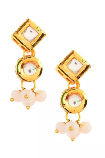 White Gold Tone Kundan Onyx Choker Necklace With Earrings