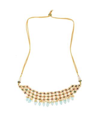 Blue Gold Tone Kundan Beaded Choker Necklace with earrings 4