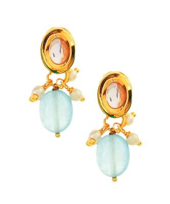 Blue Gold Tone Kundan Beaded Choker Necklace with earrings 5