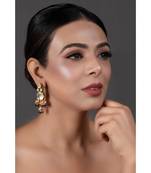 Pink Green Gold Tone Kundan Earrings