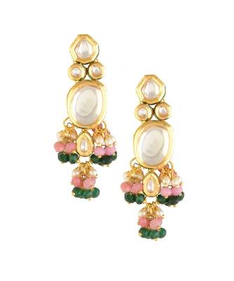 Pink Green Gold Tone Kundan Earrings 2