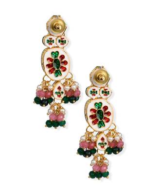 Pink Green Gold Tone Kundan Earrings 3