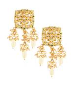 Cream Gold Toned  Kundan Earrings
