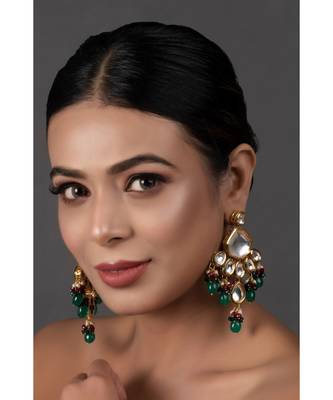Handcrafted Emerald Ruby Gold Tone Kundan Earrings 1