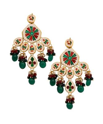 Handcrafted Emerald Ruby Gold Tone Kundan Earrings 3