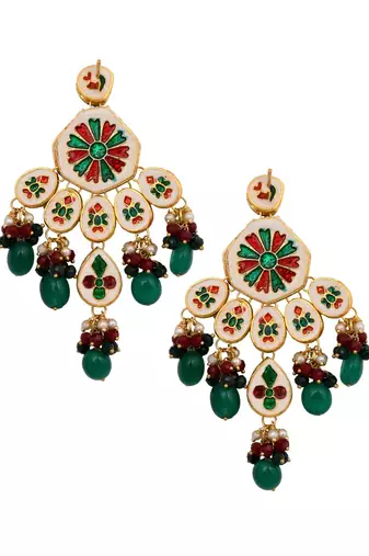 Handcrafted Emerald Ruby Gold Tone Kundan Earrings