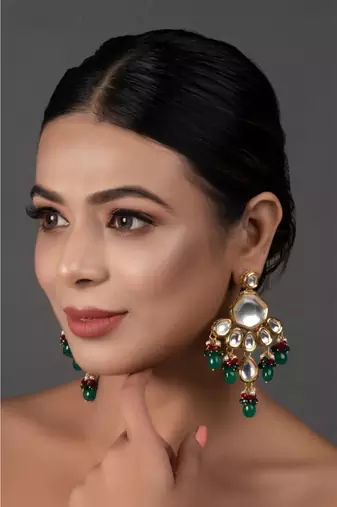 Handcrafted Emerald Ruby Gold Tone Kundan Earrings