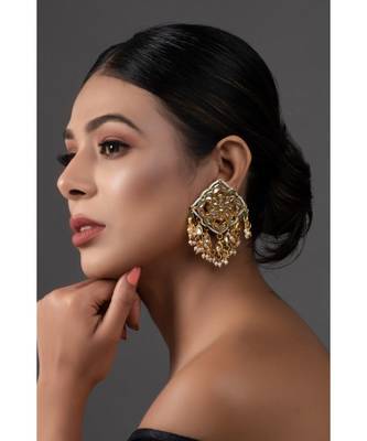 Gold Tone Kundan Inspired Earrings 1