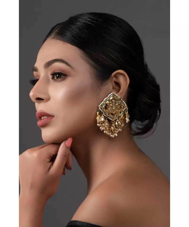Gold Tone Kundan Inspired Earrings