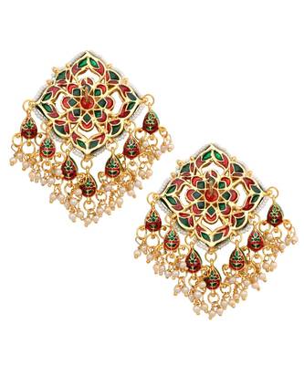 Gold Tone Kundan Inspired Earrings 3
