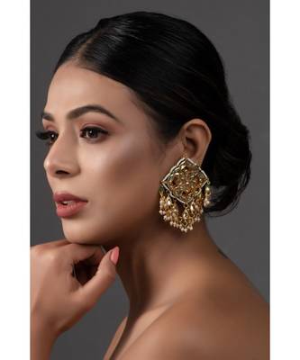 Gold Tone Kundan Inspired Earrings 4