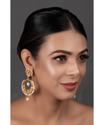 Pearl beaded Kundan Inspired Drop Earrings 1