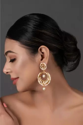 Pearl beaded Kundan Inspired Drop Earrings