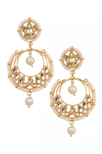 Pearl beaded Kundan Inspired Drop Earrings