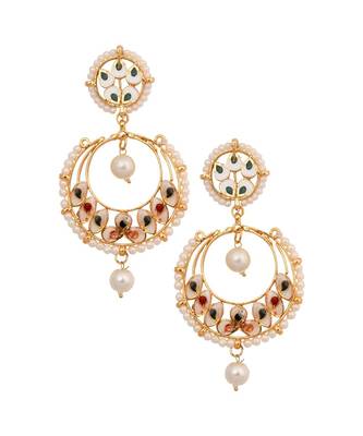 Pearl beaded Kundan Inspired Drop Earrings 4