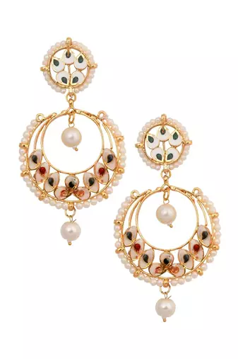 Pearl beaded Kundan Inspired Drop Earrings