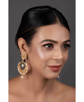 Pearl beaded Kundan Inspired Drop Earrings 5