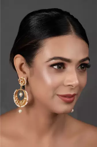 Pearl beaded Kundan Inspired Drop Earrings