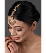 Pink Green Gold toned Kundan Mang Tika