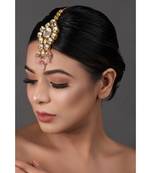 Pink Beaded Gold Tone Kundan Handcrafted Mang Tikka