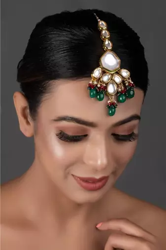 Emerald Beaded Kundan Inspired Mang Tikka