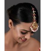Pearl & Pink Beaded Gold Tone Kundan Handcrafted Mang Tikka