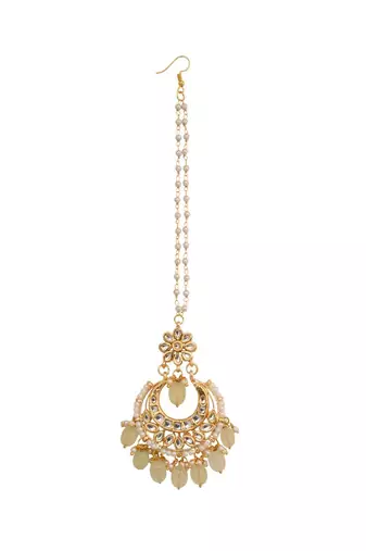 Cream Gold Toned  Kundan Inspired Mang Tika