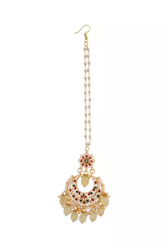 Cream Gold Toned  Kundan Inspired Mang Tika