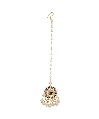 Gold Tone Kundan Maang Tikka With Pearls 3