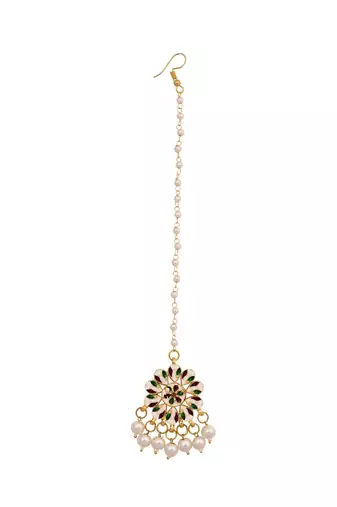Gold Tone Kundan Maang Tikka With Pearls