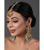 Pink Green Gold Tone Kundan Inspired Maang Tikka With Earrings