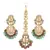 Pink Green Gold Tone Kundan Inspired Maang Tikka with Earrings