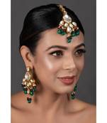 Emerald Beaded Kundan Inspired Mang Tikka With Earrings