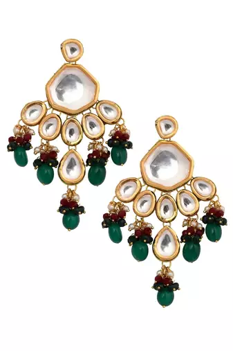 Emerald Beaded Kundan Inspired Mang Tikka With Earrings
