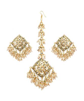 Gold Tone Kundan Inspired Mang Tikka With Earrings 2