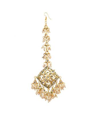 Gold Tone Kundan Inspired Mang Tikka With Earrings 4