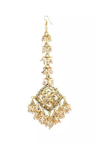 Gold Tone Kundan Inspired Mang Tikka With Earrings