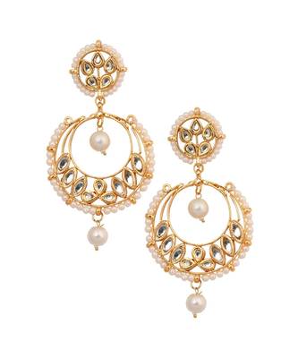 Pearl Beaded Kundan Inspired Mang Tika With Chandbali 3