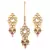 Classic Pink beaded Gold Tone Kundan Inspired Maang Tikka with Earrings
