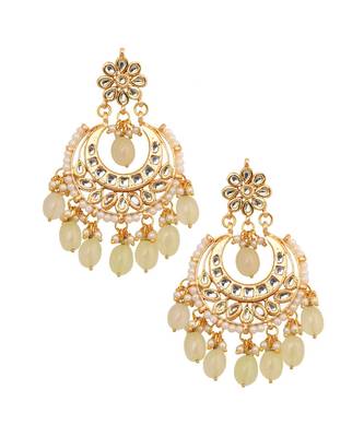 Cream Gold Toned  Kundan Inspired Mang Tika With Chanbali 4